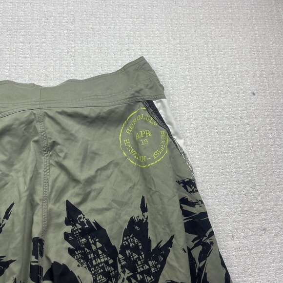 Y2K Ocean Core Board Shorts Men 36 Green Hawaiian Floral Palm tree AOP Swim - Picture 10 of 13
